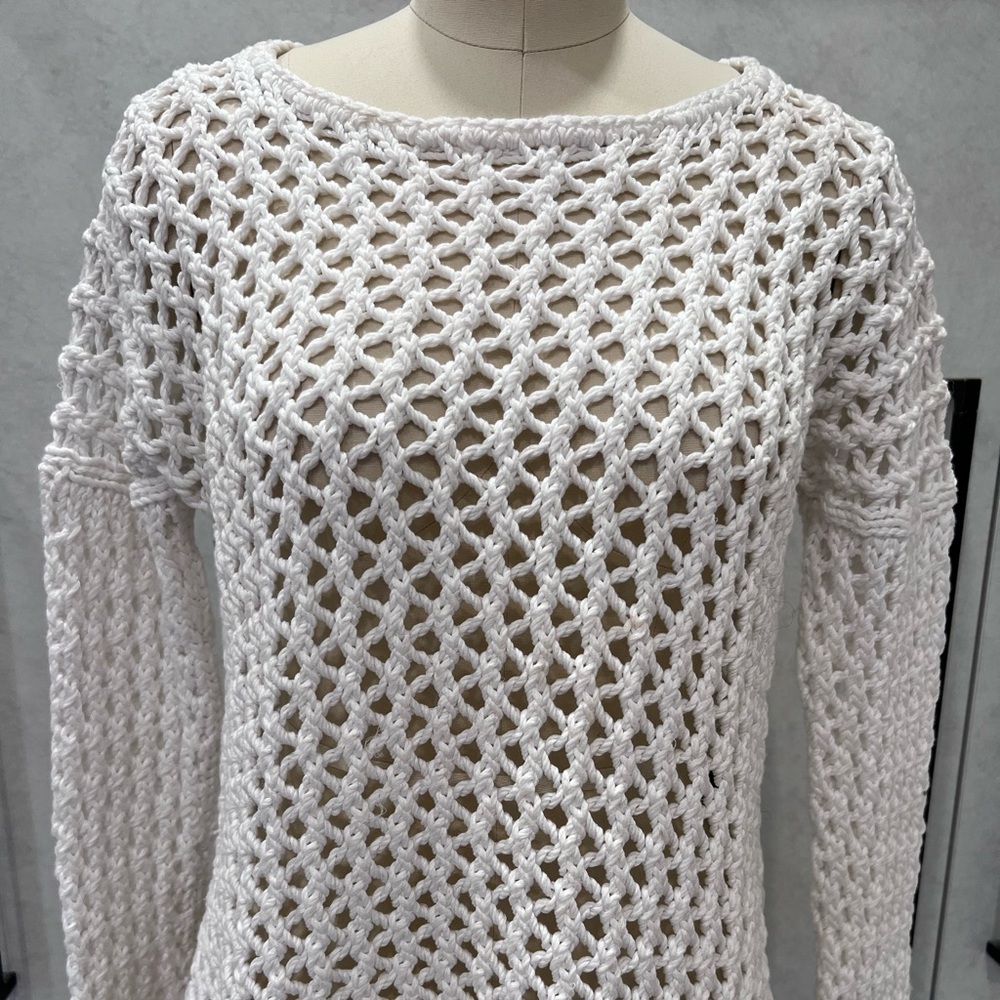 Rag & Bone white sweater open knit cotton cropped XS